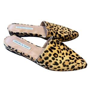 new Chelsea & Violet Eve 6.5 cheetah cowhair mule flat slip on shoes 2827